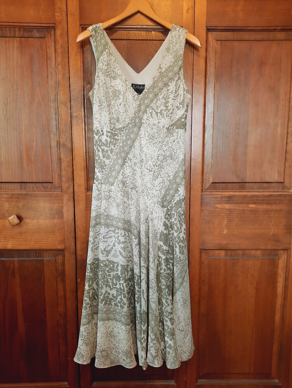 Vintage K Studio Paisley Lace Print Assystemrical Drop Waist Midi Dress Size 14
